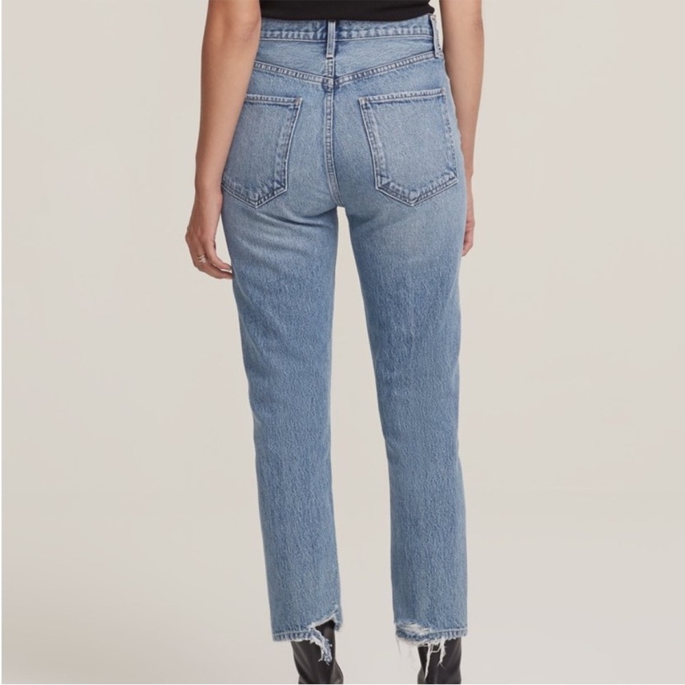 Agolde High Rise Straight Leg Jeans in Light Blue